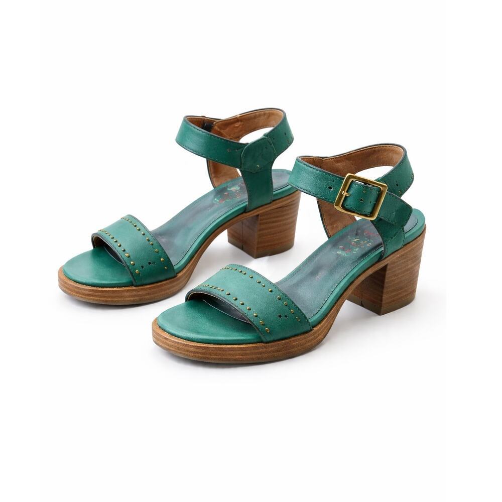 A.S.98 Arvin Emerald Leather Studded Block Heel Sandals EU 39